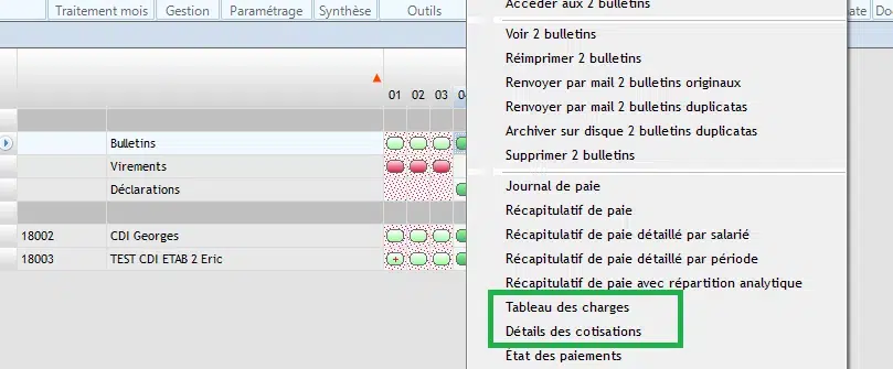 Edition des charges sur Silae