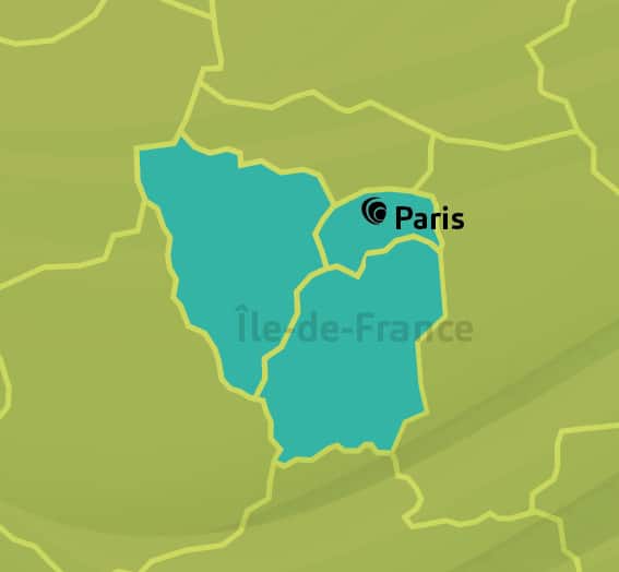 Carte de la zone à côté de Paris couverte par le bureau