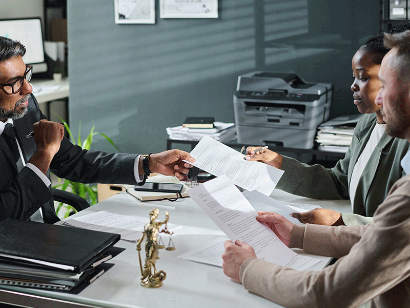 couple en rendez-vous dans le bureau d'un notaire