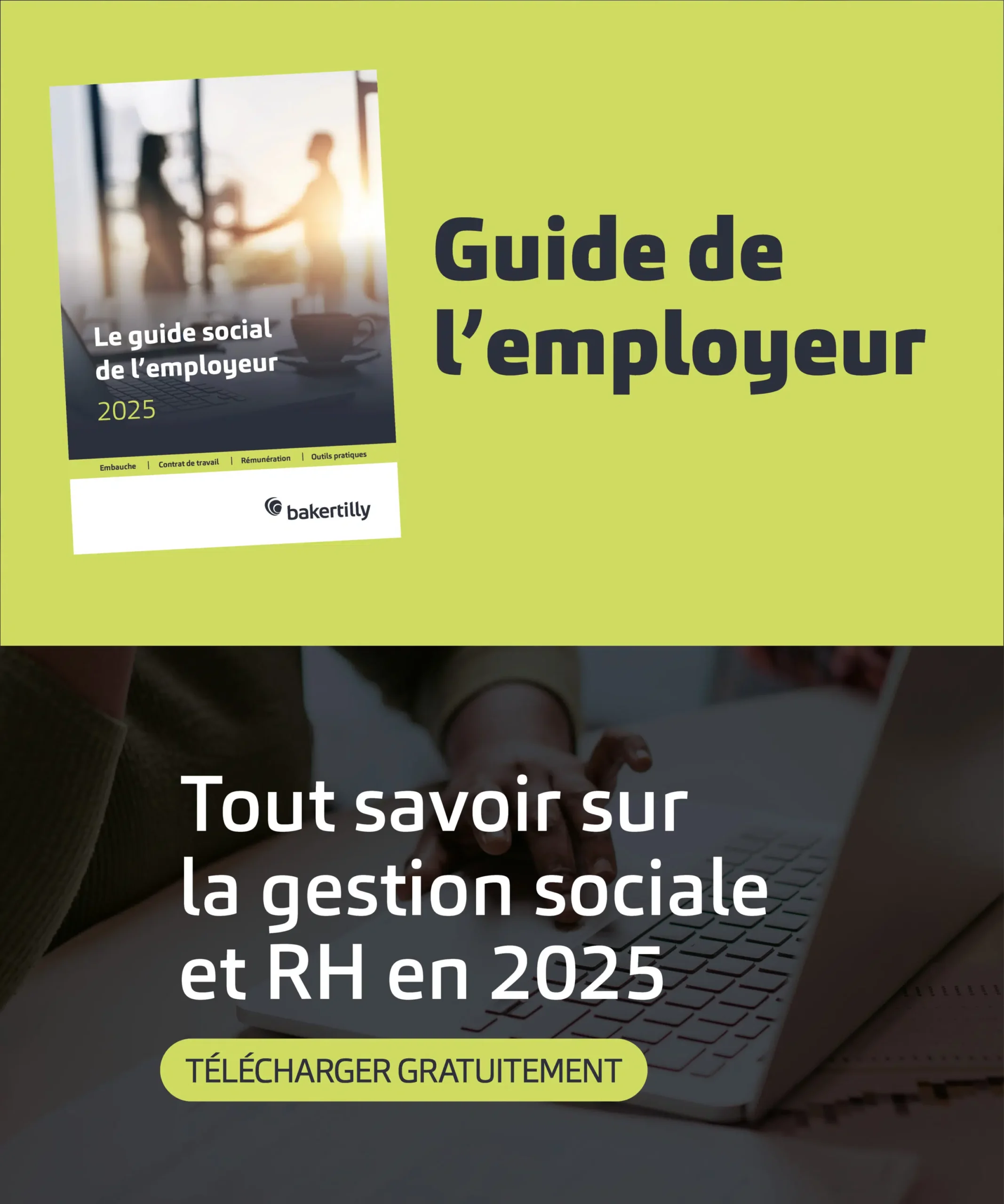 visuel de téléchargement du guide social de l'employeur 2025 Baker Tilly