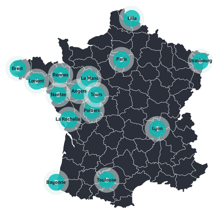 Carte des bureaux Baker Tilly en France en 2026