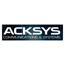Logo rectangulaire sombre avec le texte ACKSYS et “COMMUNICATIONS & SYSTEMS” dessous