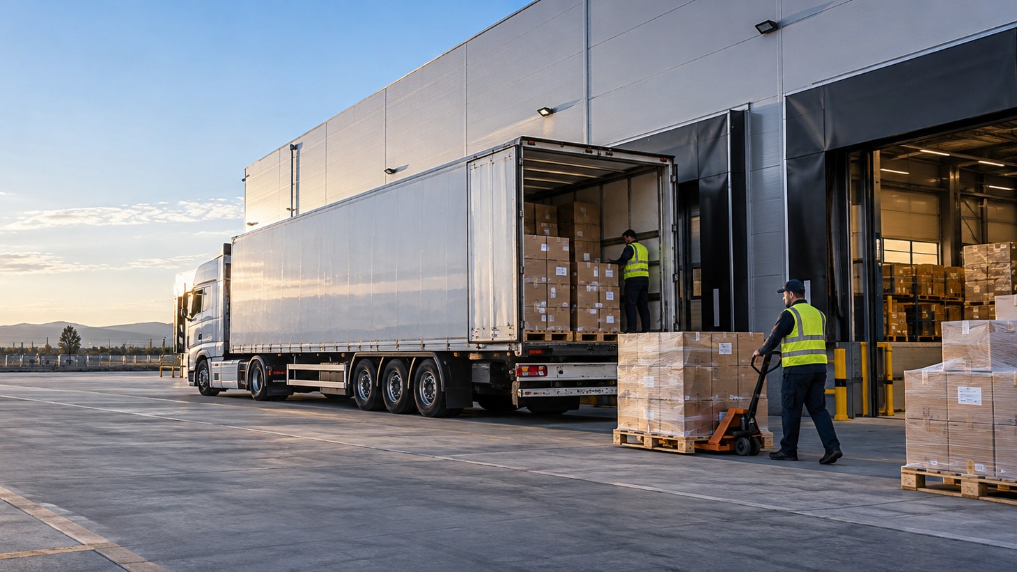 travail logistique de chargement de marchandises en entrepôt pour transport en camion