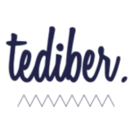 Texte manuscrit "tediker." en violet avec zigzags bleus sous l'image